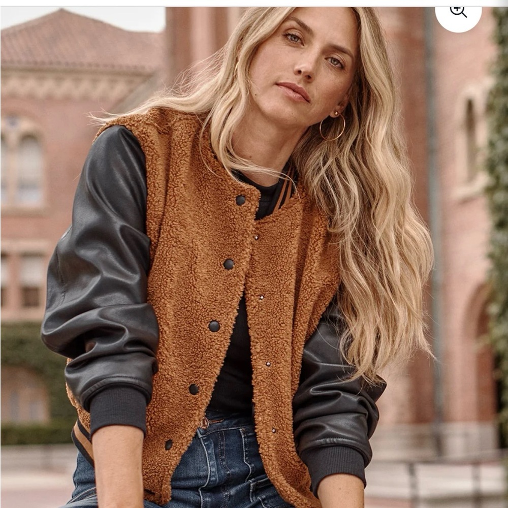 Evereve Brown & Black Varsity Jacket